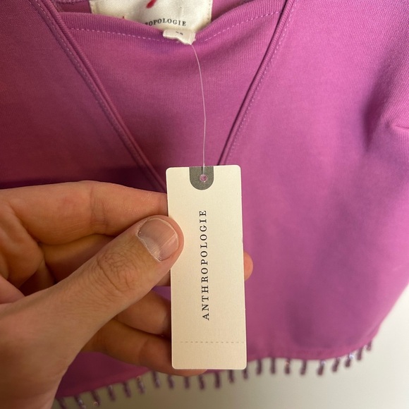 NWT Anthropologie Size XS Crystal Fringe Beaded Stretch Crop Tank Top Purple - Picture 11 of 14